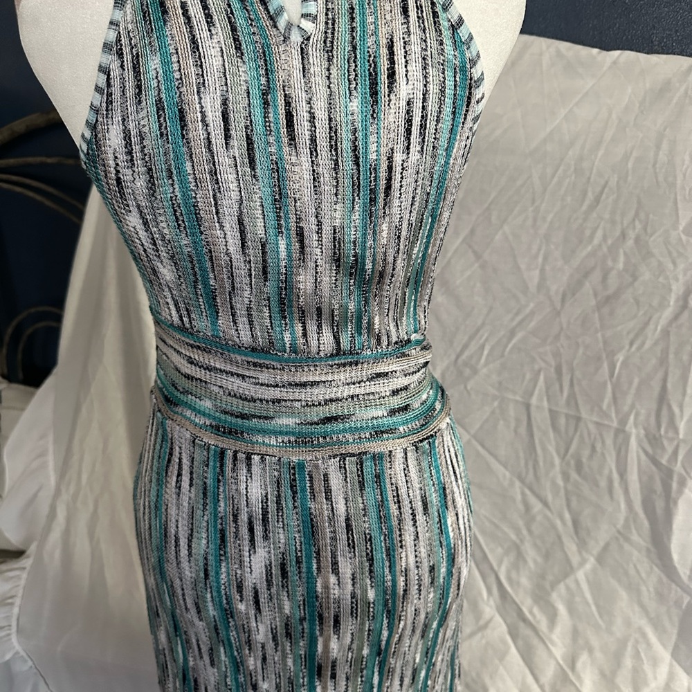 INC International Concepts Teal and Black Striped Midi Dress